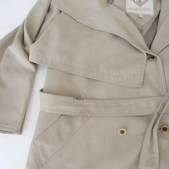 Vintage Laura Winston Beige Pleated Back Long Belted Trench Coat 12 - Picture 10 of 16
